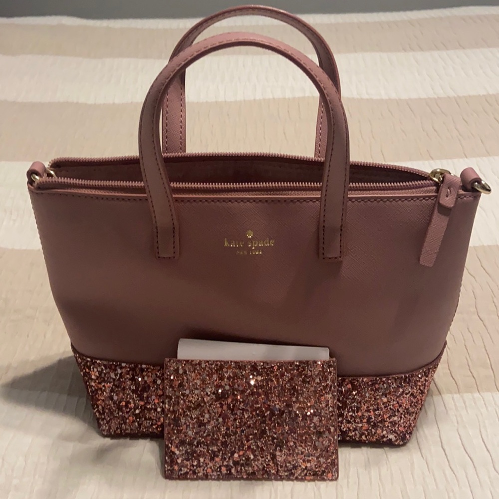 Small pink and glittery Kate Spade purse and wallet. NWOT